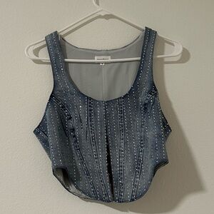 Never worn superdown rhinestone denim corset top size medium